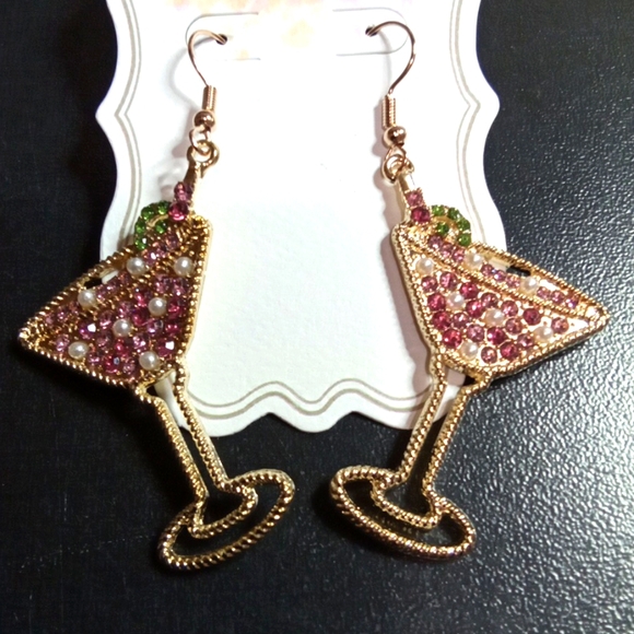 Cocktail Rhinestone Earrings - Picture 2 of 6